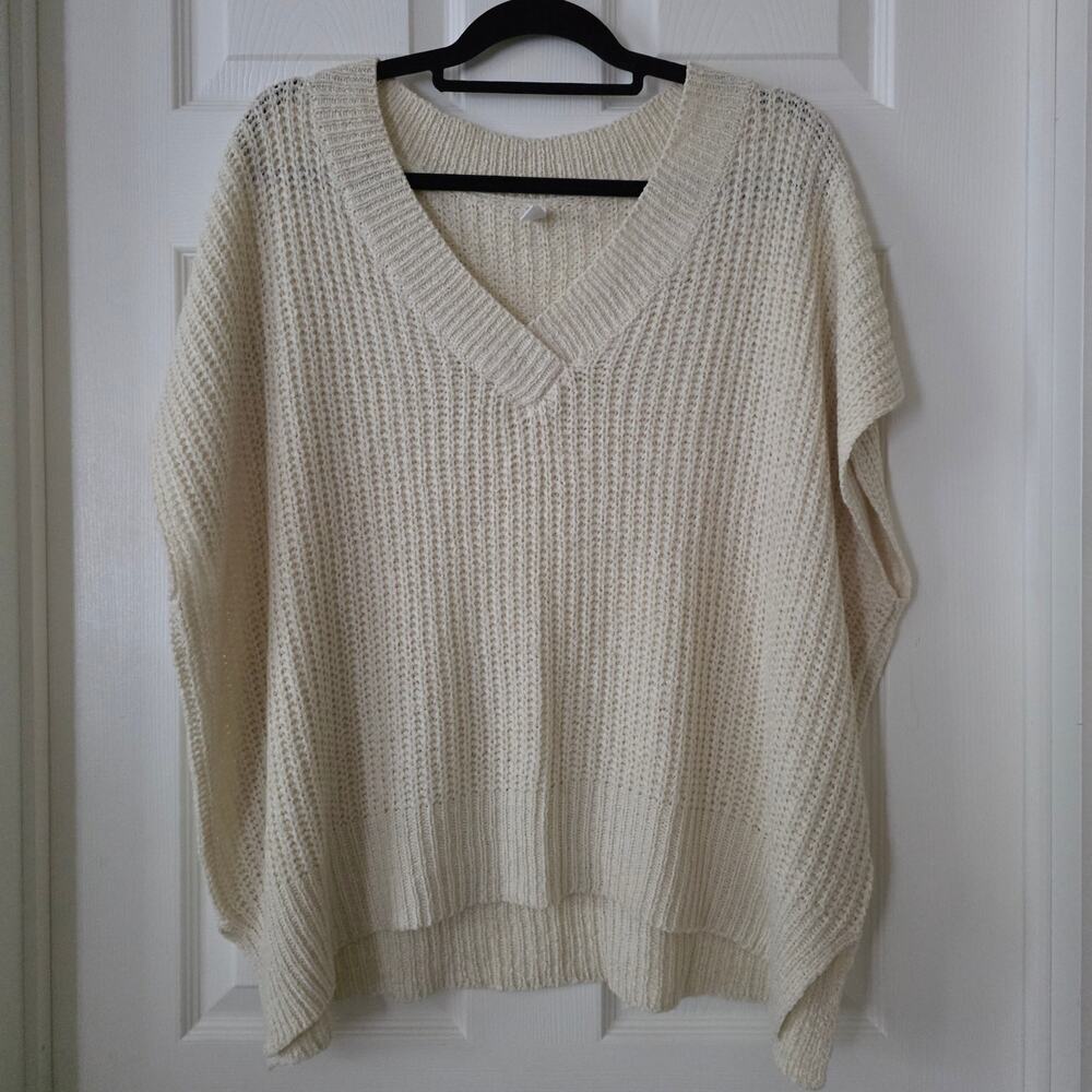 Wishlist Beige Oversized V-Neck Rib-Knit Sleeveless Sweater Size M/L